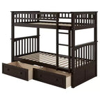 FAMYYT Letto singolo in legno con cassetti, sponde a forma di recinzione, scaletta, facile montaggio