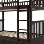 FAMYYT Letto singolo in legno con cassetti, sponde a forma di recinzione, scaletta, facile montaggio