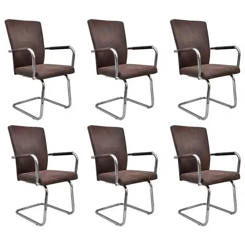 vidaXL Dining Chair Set of 2 Brown Faux suede leather, powder-coated iron