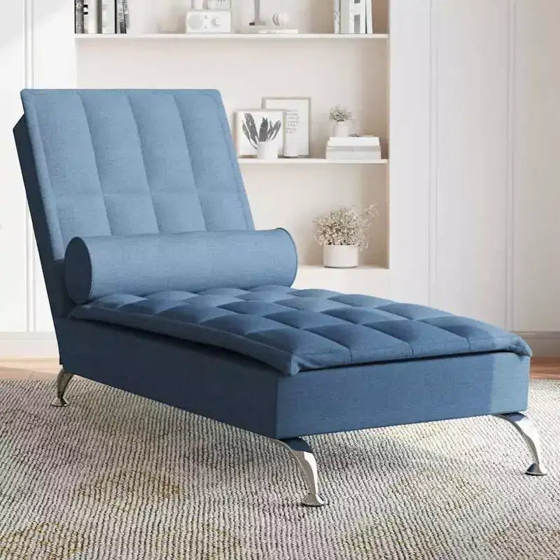 vidaXL Chaise longue massaggiante in tessuto blu (100% poliestere) Singola