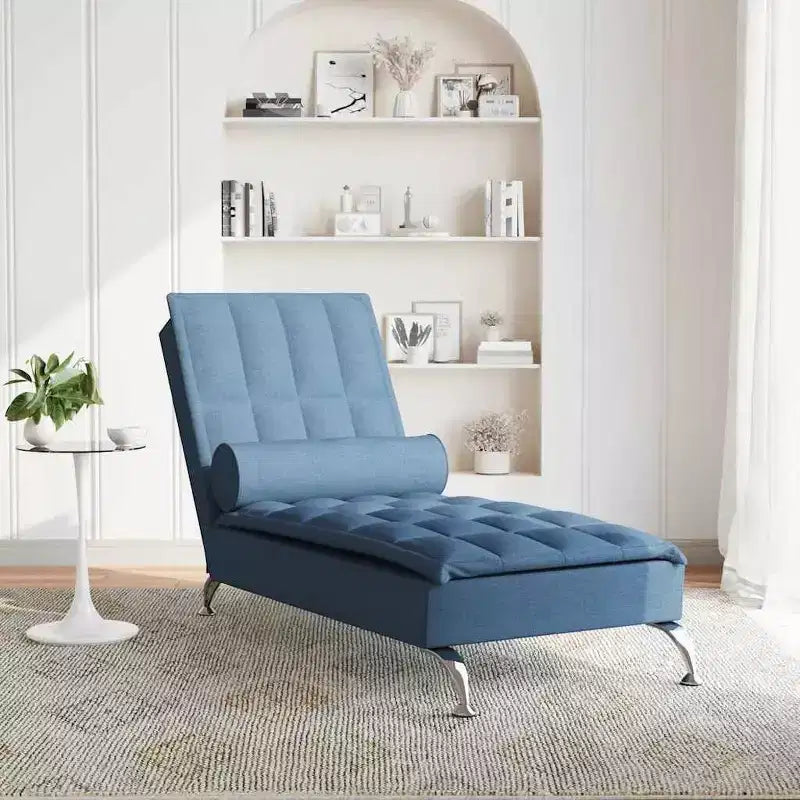 vidaXL Chaise longue massaggiante in tessuto blu (100% poliestere) Singola
