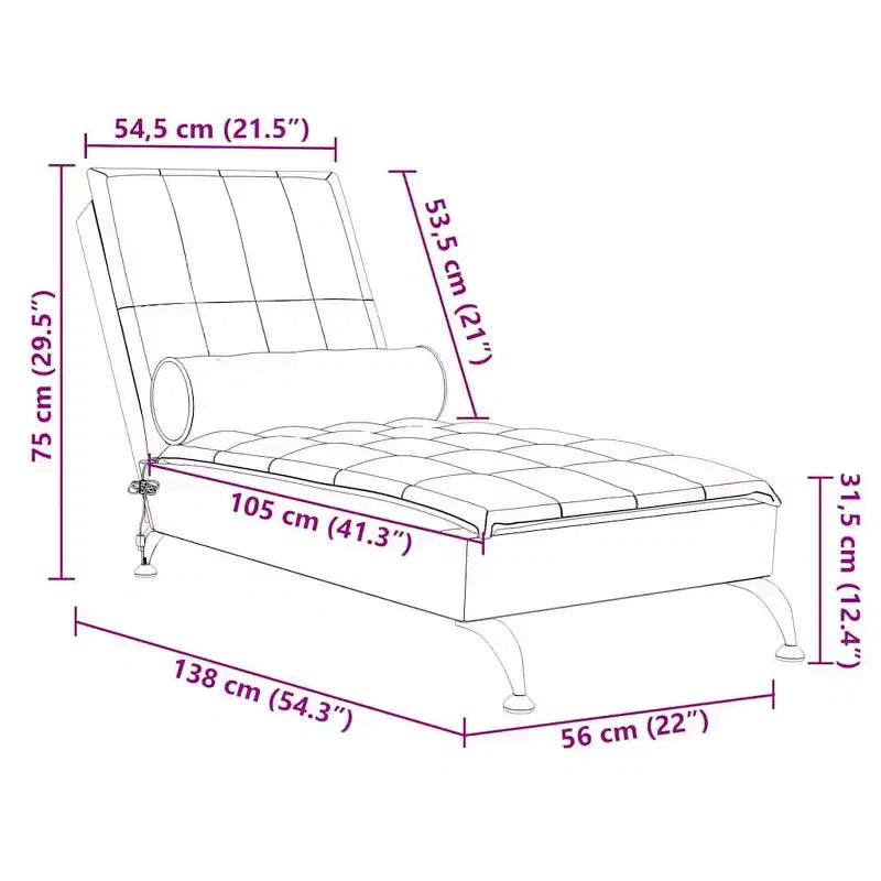 vidaXL Chaise longue massaggiante in tessuto blu (100% poliestere) Singola