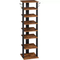 ALUCSET 8 Tiers Vertical Shoe Rack, Wooden Shoe Storage Organizer with Hooks, Narrow Shoe Tower for 8 Pairs, Space Saving, for Entryway, Living Room