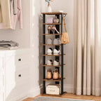 ALUCSET Scarpiera Verticale a 8 Ripiani, Organizzatore Porta Scarpe in Legno con Ganci, Colonna Porta Scarpe Stretta per 8 Paia, Salvaspazio, per Ingresso, Soggiorno