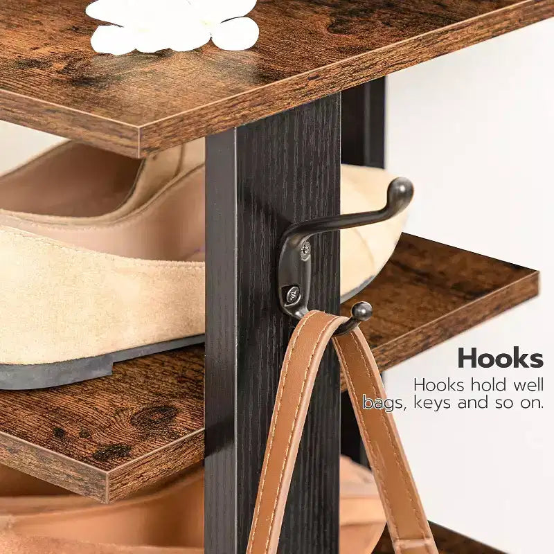 ALUCSET Scarpiera Verticale a 8 Ripiani, Organizzatore Porta Scarpe in Legno con Ganci, Colonna Porta Scarpe Stretta per 8 Paia, Salvaspazio, per Ingresso, Soggiorno
