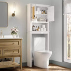 Mobiletto in Rattan Salvaspazio sopra il WC, Organizzatore Autoportante da Bagno in Legno con Ripiani Regolabili, Scaffale Alto da Posizionare Dietro al WC