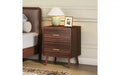 DEXYLLO Mid Century Modern Nightstand, Fluted Wood Bedside Table with Two Drawers, Night Stand for Bedroom, Brown