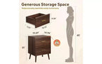 DEXYLLO Comodino Moderno Mid-Century, Tavolino da Notte in Legno Scanalato con Due Cassetti, Comodino per Camera da Letto, Marrone