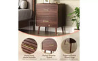 DEXYLLO Comodino Moderno Mid-Century, Tavolino da Notte in Legno Scanalato con Due Cassetti, Comodino per Camera da Letto, Marrone