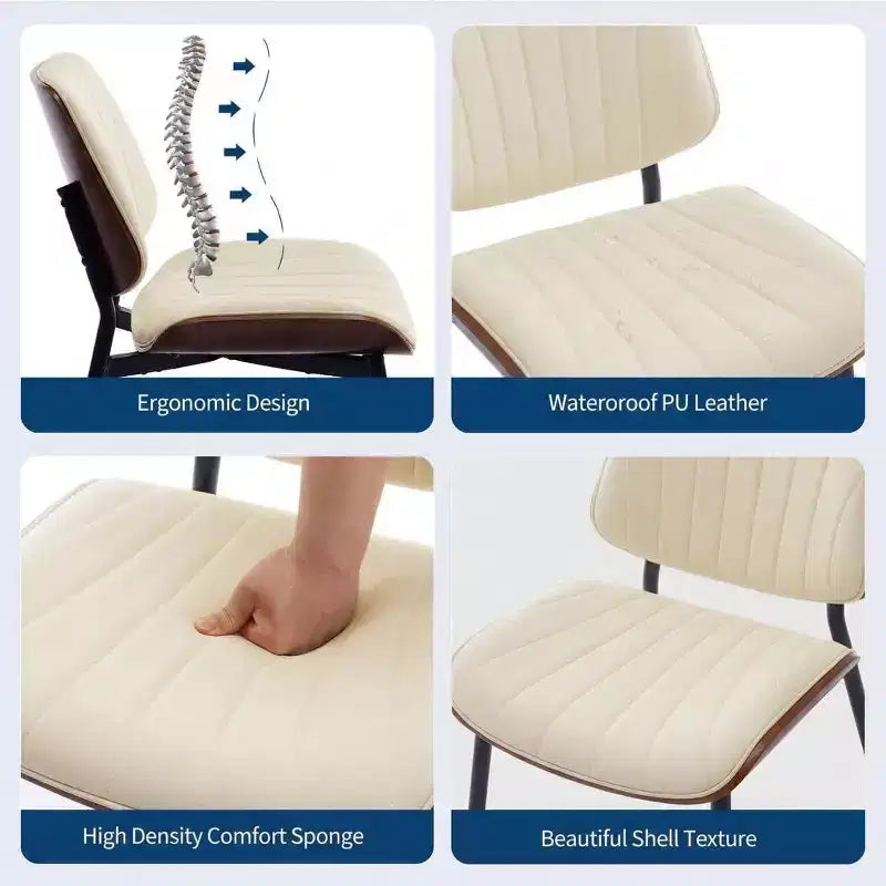 Set di 2 sedie da pranzo moderne con schienale a conchiglia di metà secolo - Sedie accentate rivestite in pelle PU con gambe affusolate in metallo