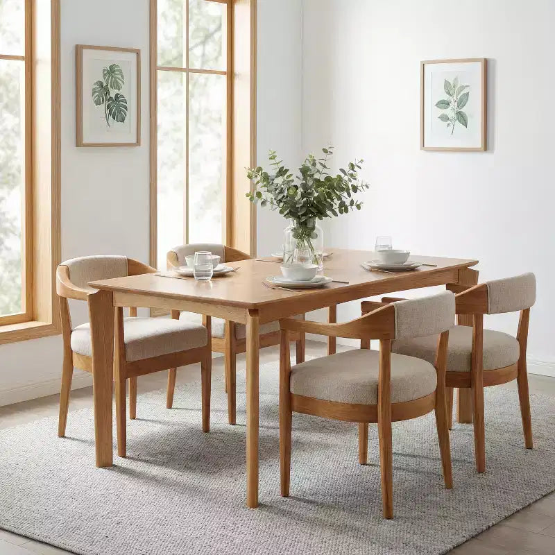 Christopher Knight Home Everett, ensemble de salle à manger 5 pièces en bois de style moderne du milieu du siècle, avec 4 fauteuils rembourrés