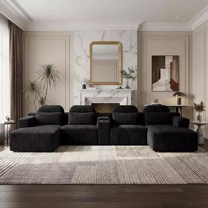 GDFStudio Velmoura Modern U-Shaped Corduroy Upholstered Sectional Sofa with Cup Holders
