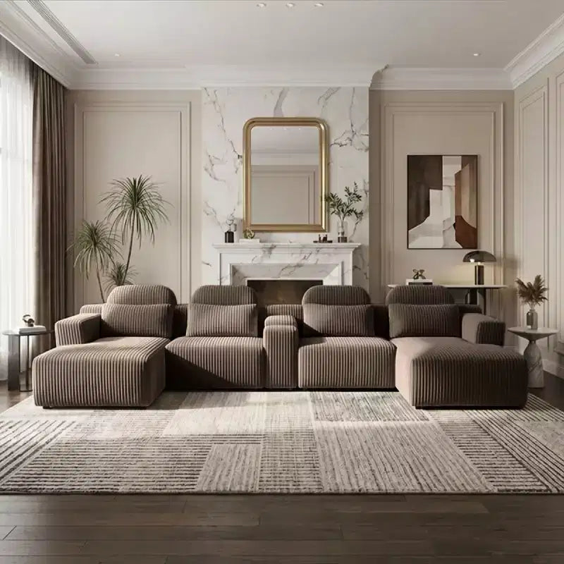 Canapé d'angle moderne en velours côtelé en forme de U Velmoura de GDFStudio avec porte-gobelets