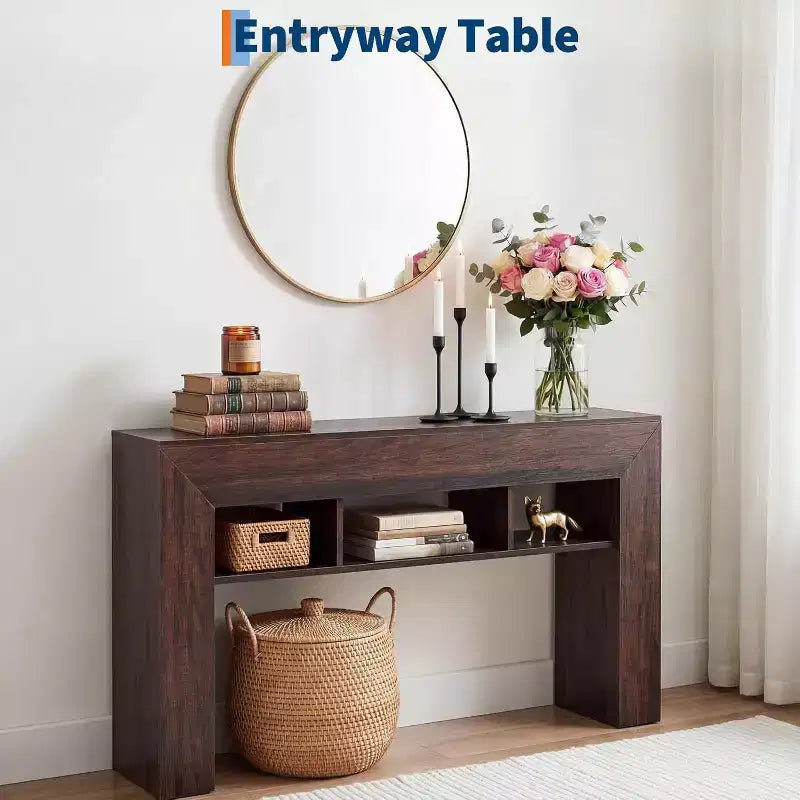 LinTimes Farmhouse 60 Table d'entrée avec tiroir, Console en bois avec rangement et tiroirs, pour salon, couloir, hall d'entrée