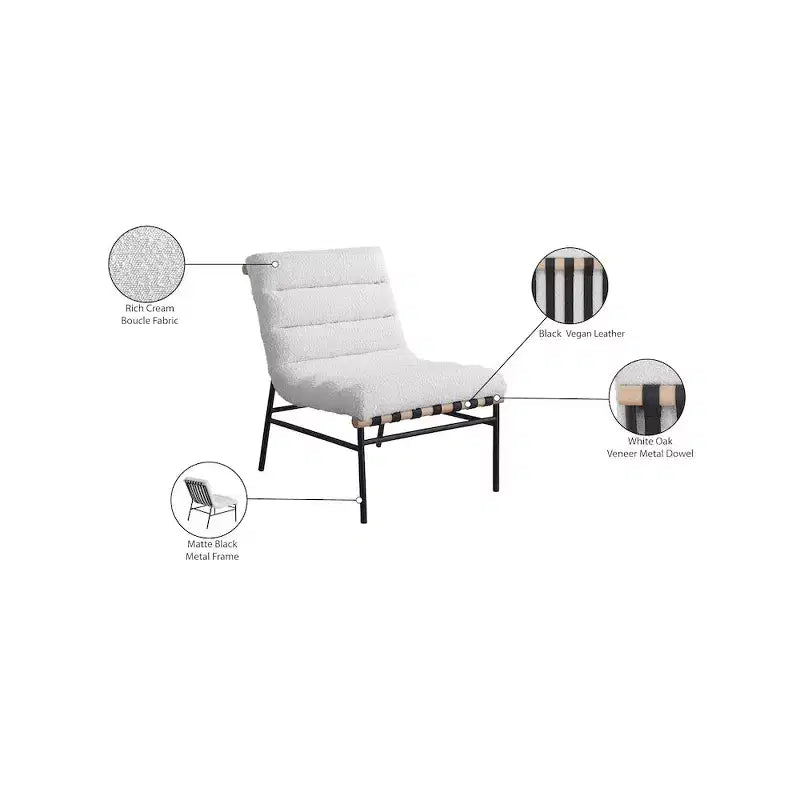 Sedia Meridian Furniture Burke in tessuto bouclé crema