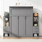 Luxystar Queen Murphy Bed with Storage Shelves, 4 Drawers and Lights
