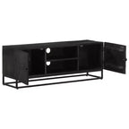 vidaXL Mobile Porta TV Nero in Legno Massello di Mango e Ferro 110x30x40 cm