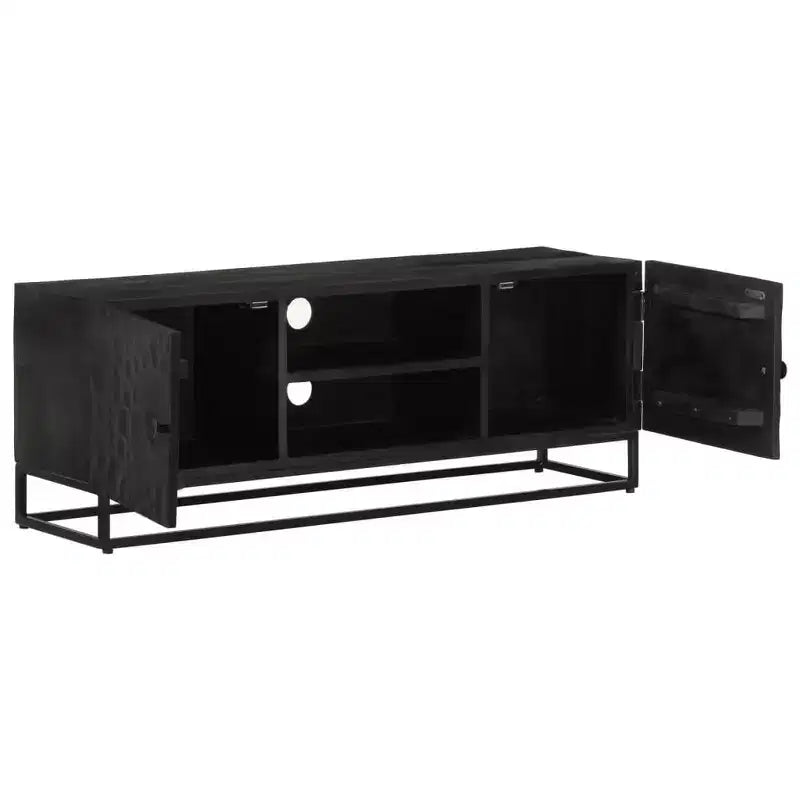 vidaXL Mobile Porta TV Nero in Legno Massello di Mango e Ferro 110x30x40 cm