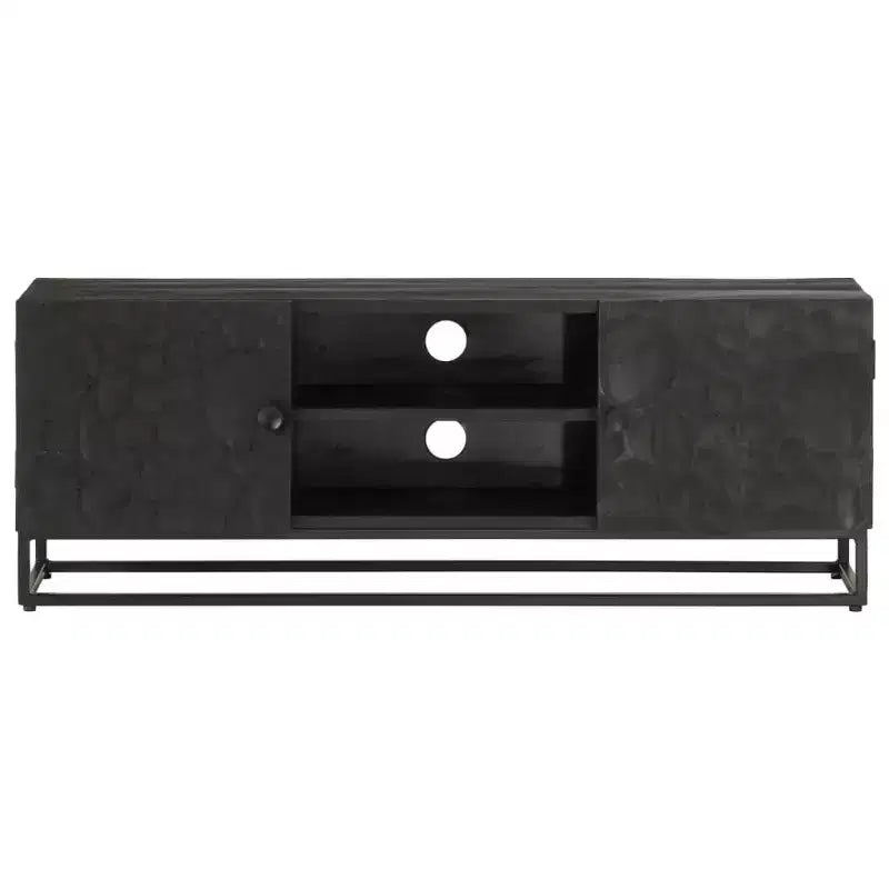 vidaXL Mobile Porta TV Nero in Legno Massello di Mango e Ferro 110x30x40 cm
