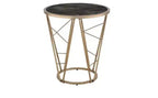 HomeRoots 24 Champagne And Black Faux Marble Glass And Metal Round End Table