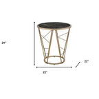 Table d'appoint ronde HomeRoots 24 en verre et métal imitation marbre champagne et noir