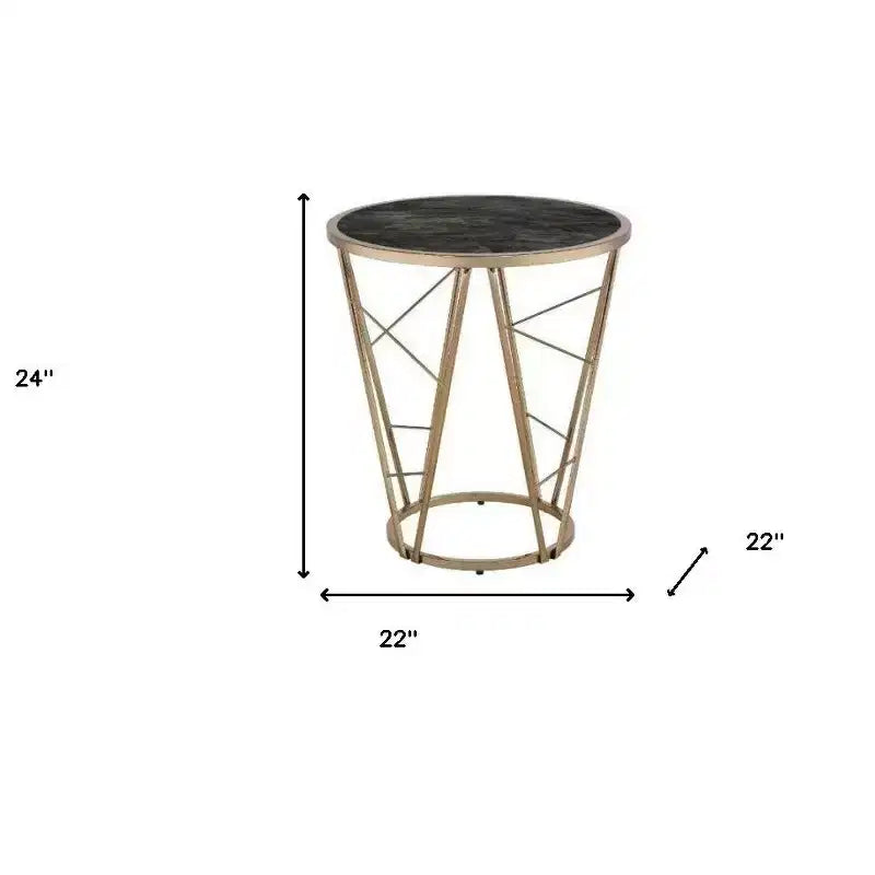 Table d'appoint ronde HomeRoots 24 en verre et métal imitation marbre champagne et noir