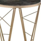 Table d'appoint ronde HomeRoots 24 en verre et métal imitation marbre champagne et noir