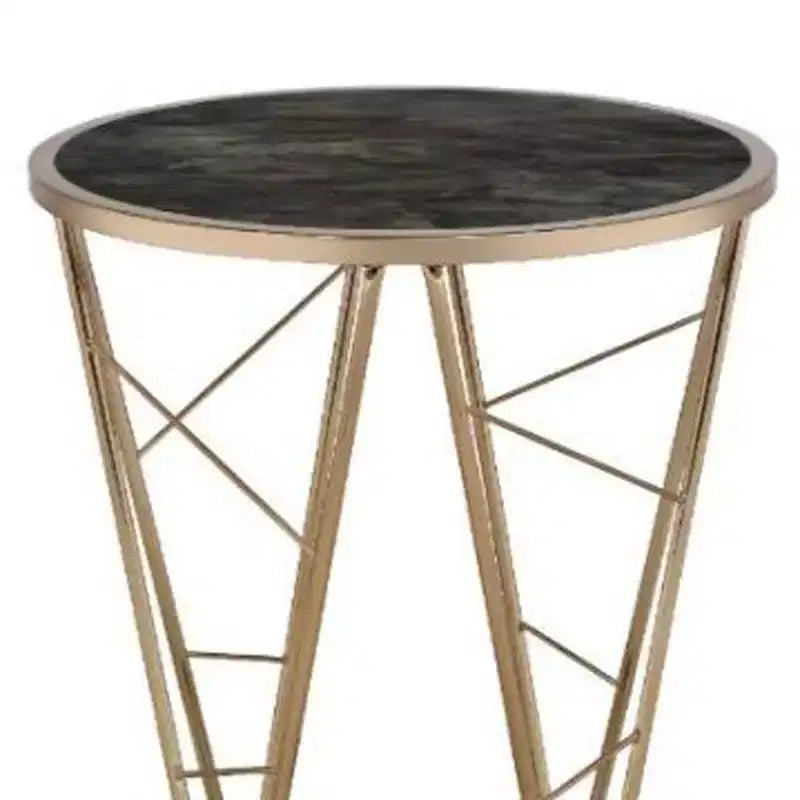 Table d'appoint ronde HomeRoots 24 en verre et métal imitation marbre champagne et noir