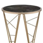 Table d'appoint ronde HomeRoots 24 en verre et métal imitation marbre champagne et noir