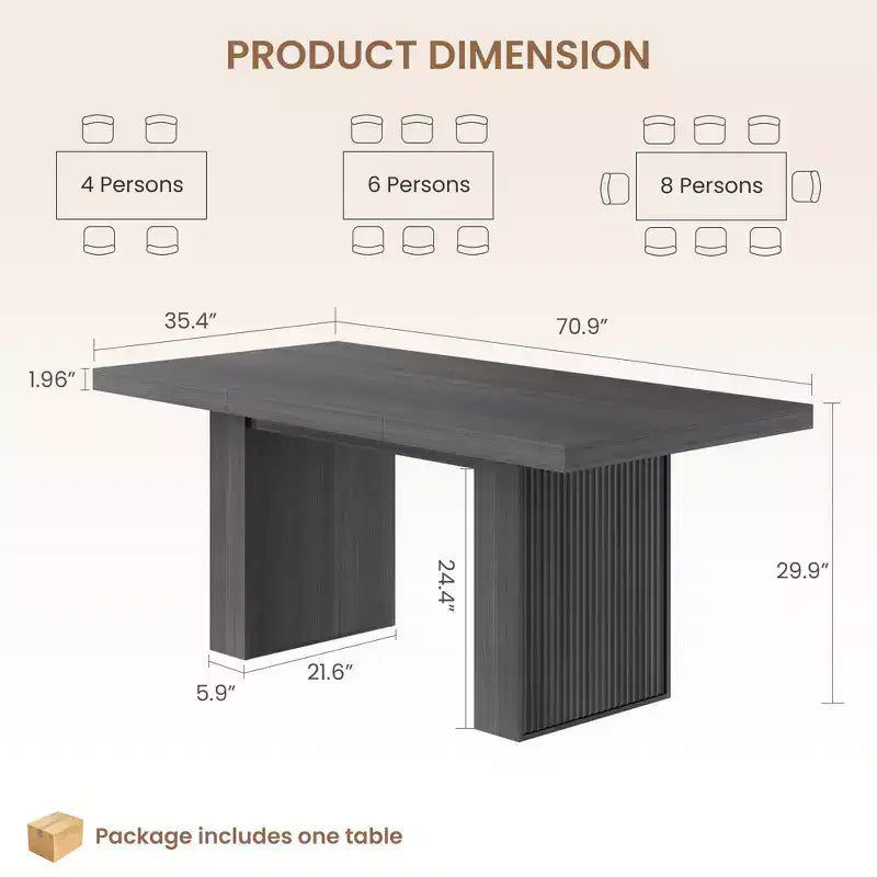 Grande tavolo da pranzo da 70,8 pollici con gambe scanalate e contenitore, tavolo da pranzo moderno in legno per 6-8-10 persone, mobile resistente per sala da pranzo