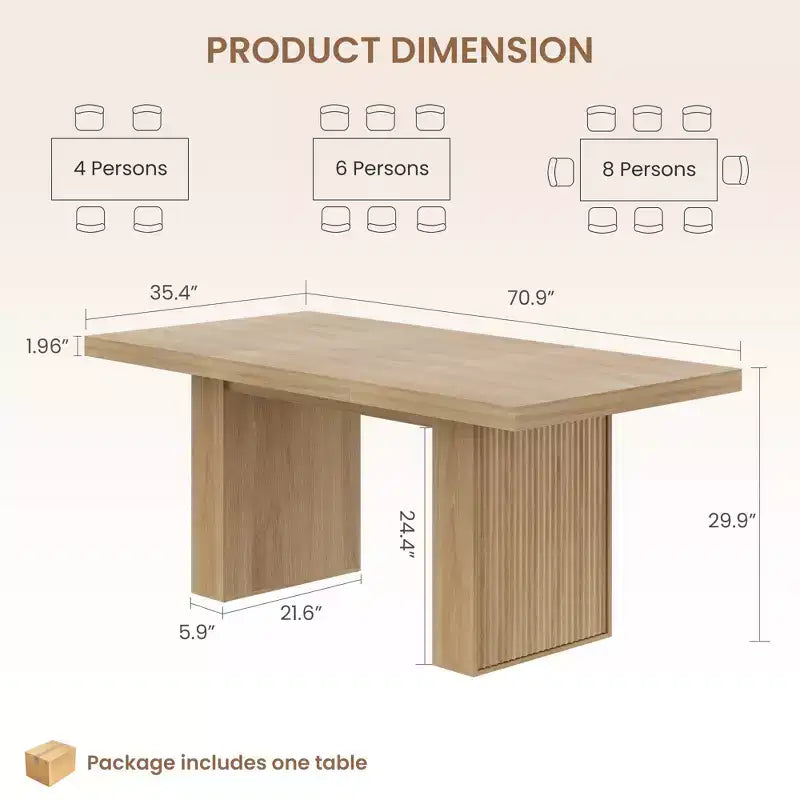 Grande tavolo da pranzo da 70,8 pollici con gambe scanalate e contenitore, tavolo da pranzo moderno in legno per 6-8-10 persone, mobile resistente per sala da pranzo