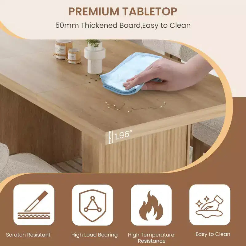 Grande tavolo da pranzo da 70,8 pollici con gambe scanalate e contenitore, tavolo da pranzo moderno in legno per 6-8-10 persone, mobile resistente per sala da pranzo