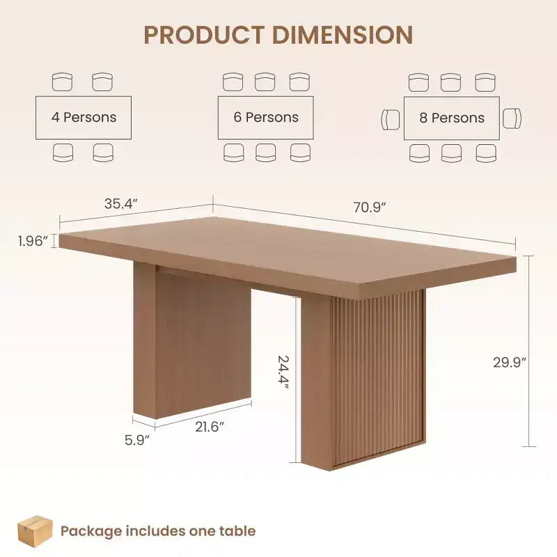 Grande table de salle à manger de 180 cm avec pieds cannelés et rangement, table de cuisine moderne en bois pour 6 à 10 personnes, meuble robuste pour salle à manger