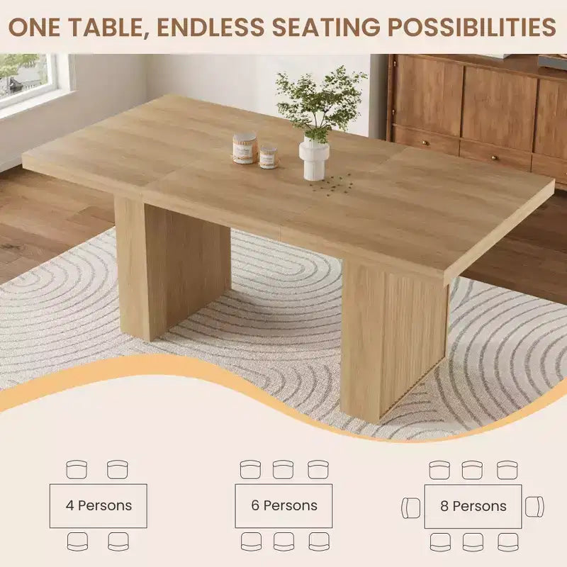 Grande tavolo da pranzo da 70,8 pollici con gambe scanalate e contenitore, tavolo da pranzo moderno in legno per 6-8-10 persone, mobile resistente per sala da pranzo