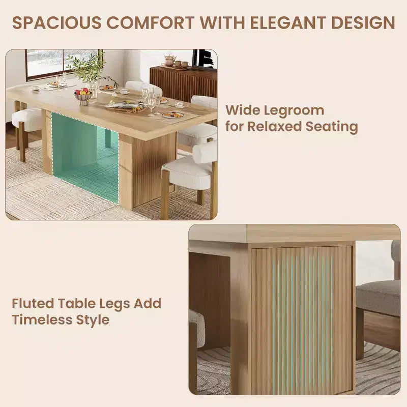 Grande tavolo da pranzo da 70,8 pollici con gambe scanalate e contenitore, tavolo da pranzo moderno in legno per 6-8-10 persone, mobile resistente per sala da pranzo