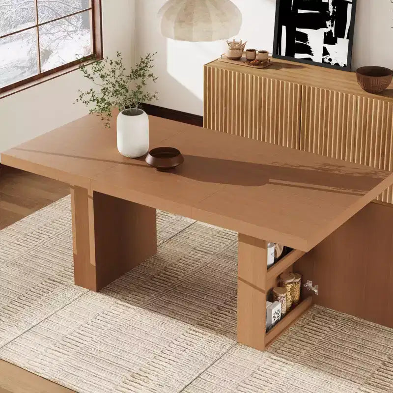 Grande table de salle à manger de 180 cm avec pieds cannelés et rangement, table de cuisine moderne en bois pour 6 à 10 personnes, meuble robuste pour salle à manger