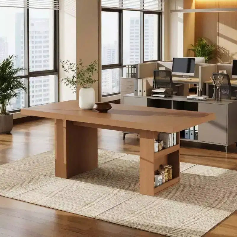 Grande tavolo da pranzo da 70,8 pollici con gambe scanalate e contenitore, tavolo da pranzo moderno in legno per 6-8-10 persone, mobile resistente per sala da pranzo