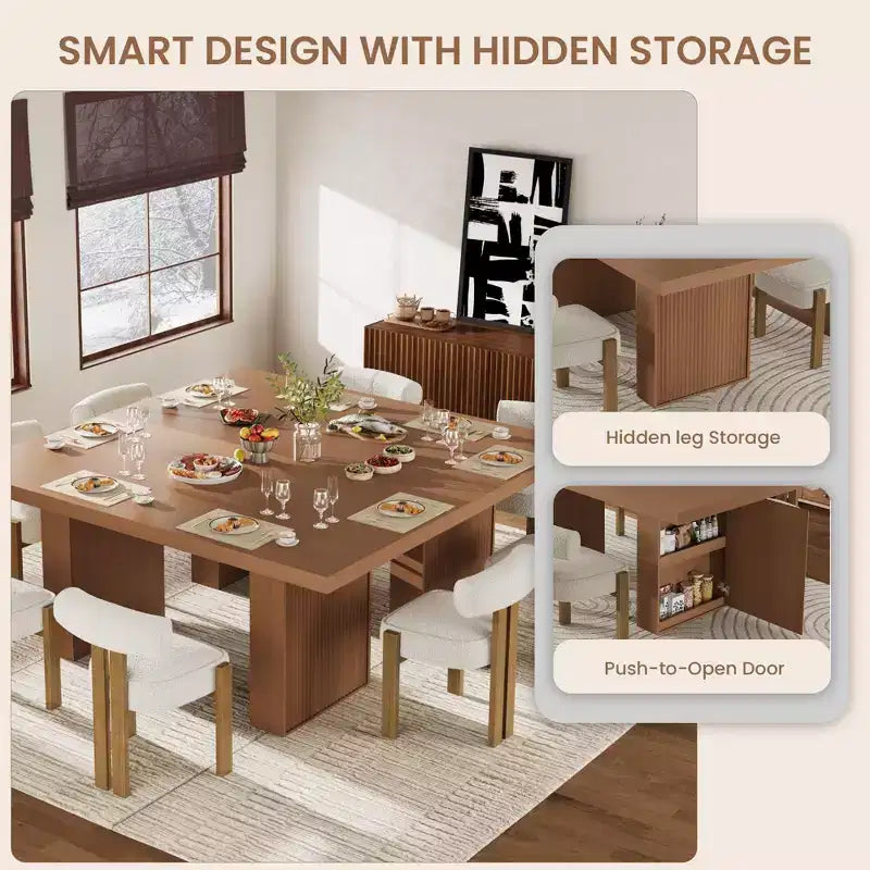 Grande tavolo da pranzo da 70,8 pollici con gambe scanalate e contenitore, tavolo da pranzo moderno in legno per 6-8-10 persone, mobile resistente per sala da pranzo