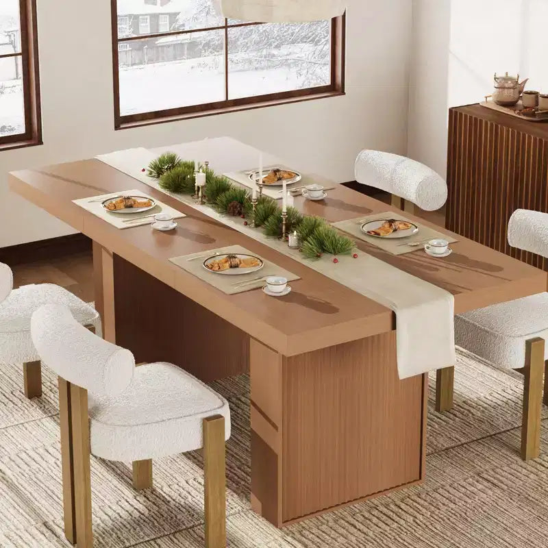 Large 70.8 Dining Table w/ Fluted Legs & Storage, Modern Wood Kitchen Dinner Table for 6-8-10 People, Heavy Duty Furniture for Dining Room