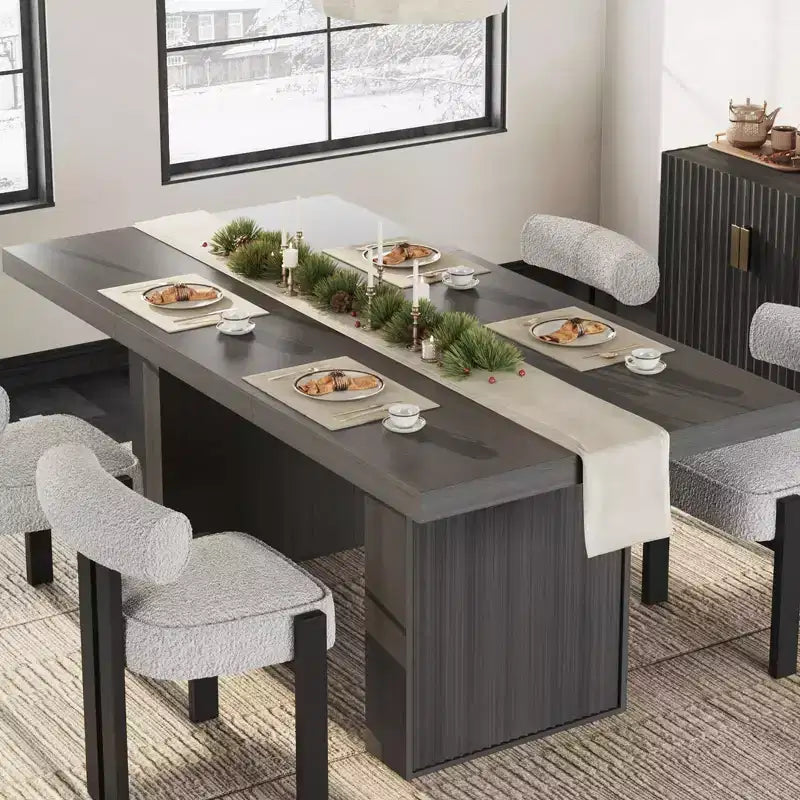 Grande table de salle à manger de 180 cm avec pieds cannelés et rangement, table de cuisine moderne en bois pour 6 à 10 personnes, meuble robuste pour salle à manger