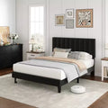 Full Platform Bed Frame with Adjustable Height Vertical Channel Tufted Headboard  Upholstered Bed with Sturdy Wooden Slats and Noise-Free Support