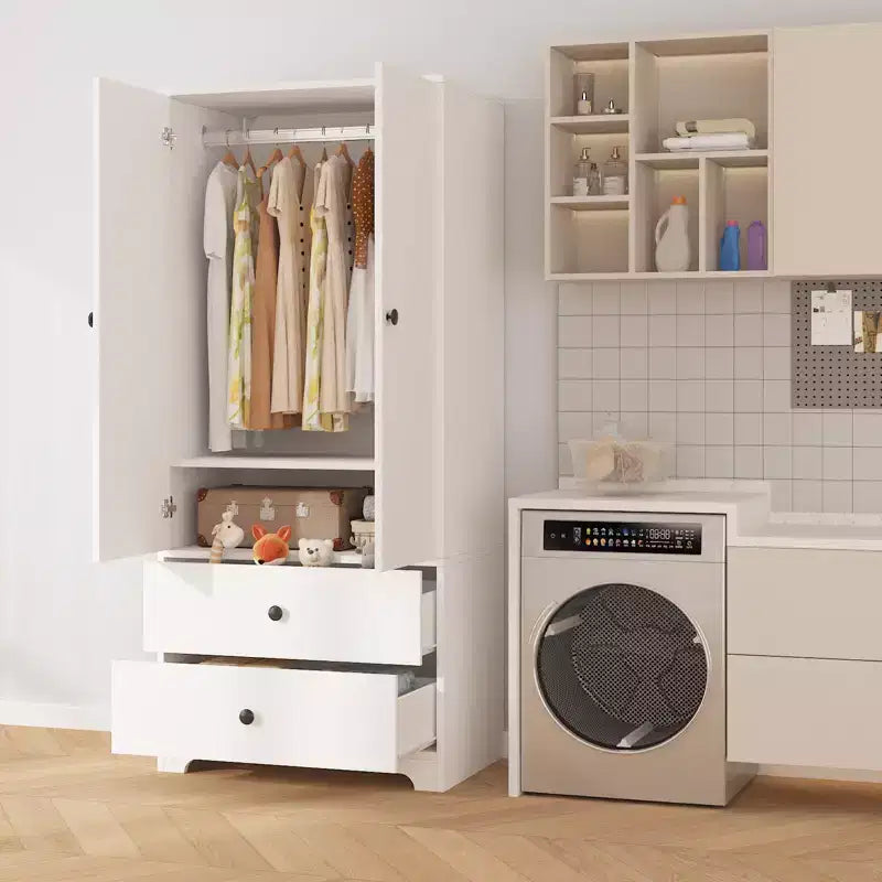 Guardaroba armadio moderno in legno da camera da letto da 71 pollici con 2 ante, 2 cassetti, ripiani regolabili, armadietto per vestiti e asta appendiabiti