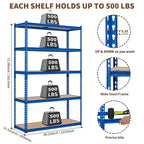 Scaffale portaoggetti da garage a 5 ripiani per carichi pesanti, scaffale in metallo regolabile, capacità 1134 kg, 122 x 46 x 183 cm (L x P x A), struttura in acciaio senza bulloni, pannelli in MDF
