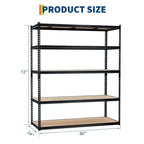 Scaffale portaoggetti da garage a 5 ripiani per carichi pesanti, scaffale in metallo regolabile, capacità 1134 kg, 122 x 46 x 183 cm (L x P x A), struttura in acciaio senza bulloni, pannelli in MDF