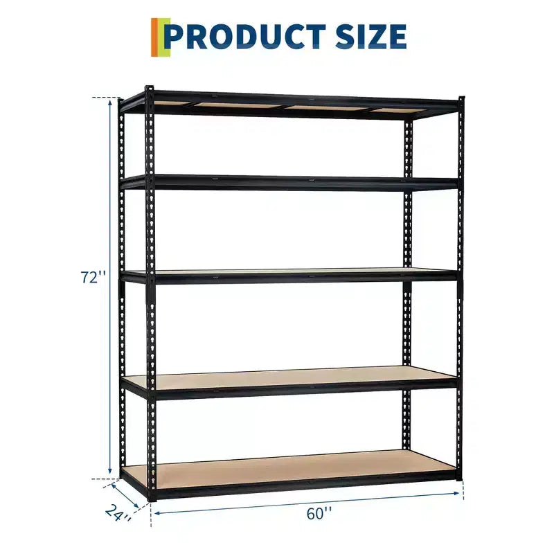 Scaffale portaoggetti da garage a 5 ripiani per carichi pesanti, scaffale in metallo regolabile, capacità 1134 kg, 122 x 46 x 183 cm (L x P x A), struttura in acciaio senza bulloni, pannelli in MDF