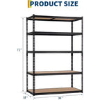 Scaffale portaoggetti da garage a 5 ripiani per carichi pesanti, scaffale in metallo regolabile, capacità 1134 kg, 122 x 46 x 183 cm (L x P x A), struttura in acciaio senza bulloni, pannelli in MDF