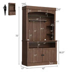 Mobile buffet bar da 72" stile fattoria con luci regolabili, portabottiglie e supporto per microonde, credenza da cucina con ante, grande dispensa per cucina