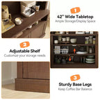 Mobile buffet bar da 72" stile fattoria con luci regolabili, portabottiglie e supporto per microonde, credenza da cucina con ante, grande dispensa per cucina