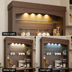 Mobile buffet bar da 72" stile fattoria con luci regolabili, portabottiglie e supporto per microonde, credenza da cucina con ante, grande dispensa per cucina