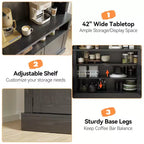 Mobile buffet bar da 72" stile fattoria con luci regolabili, portabottiglie e supporto per microonde, credenza da cucina con ante, grande dispensa per cucina